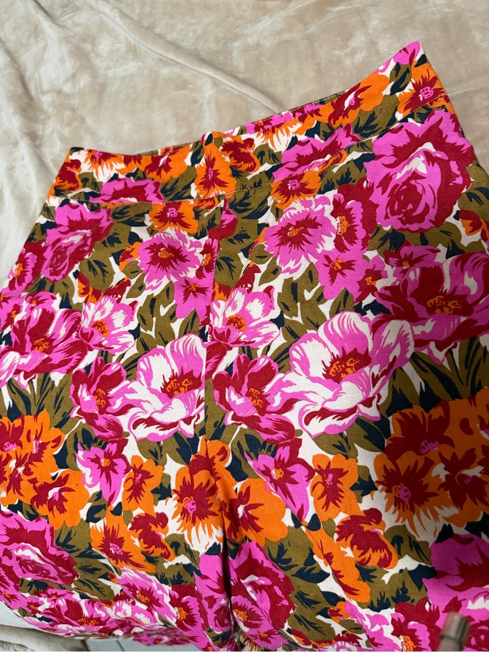 Sezane Wide Leg Linen Floral Pants in Pink, Orange, Olive Size 40/8 - Picture 2 of 4